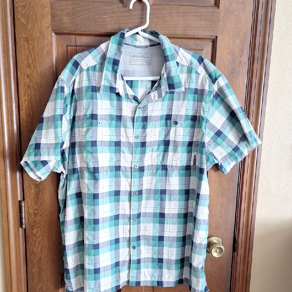 Eddie Bauer Blue and Green Casual Button Down Shirt